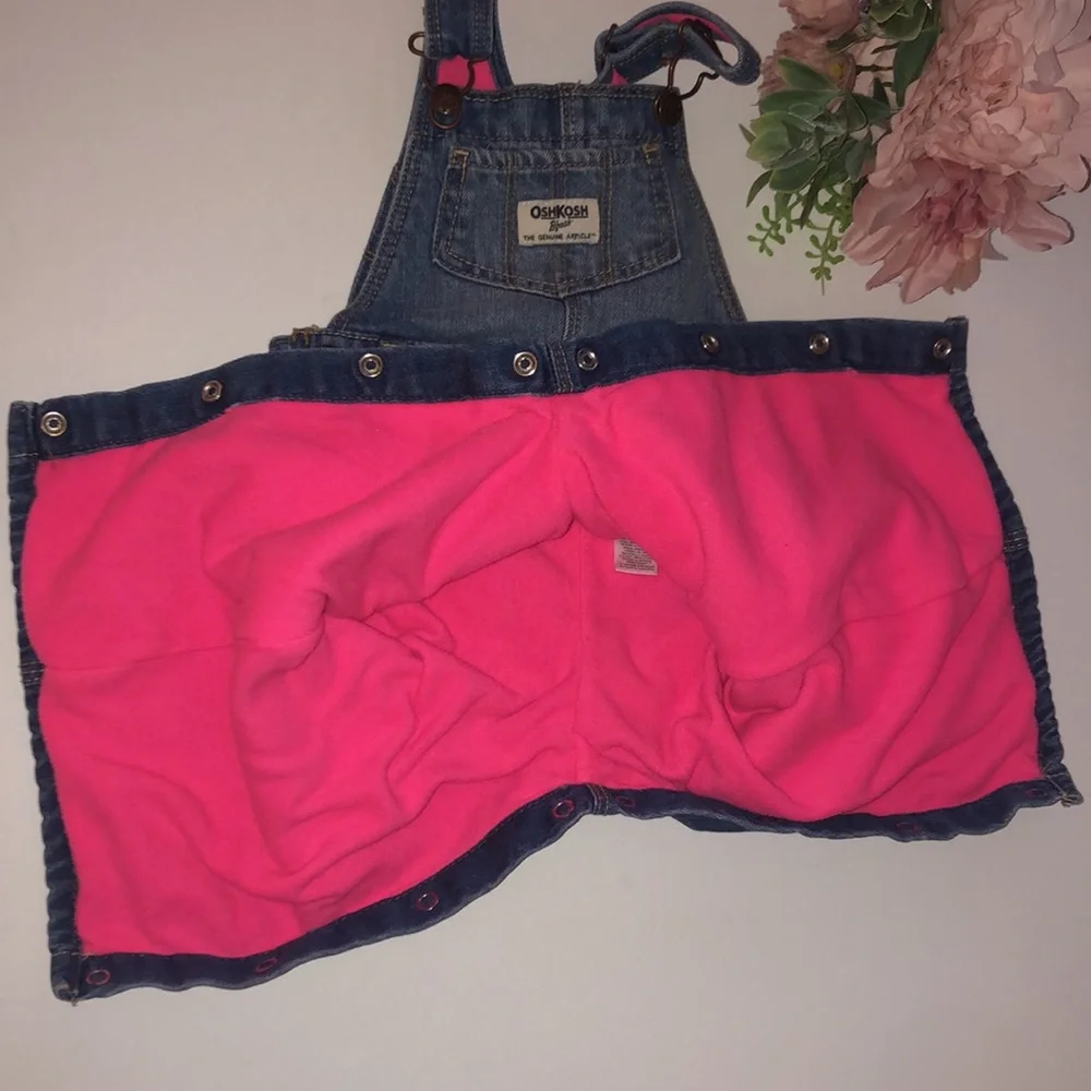 Oshkosh Girls Denim overalls 12 Month Hot Pink Girls denim fleece lined